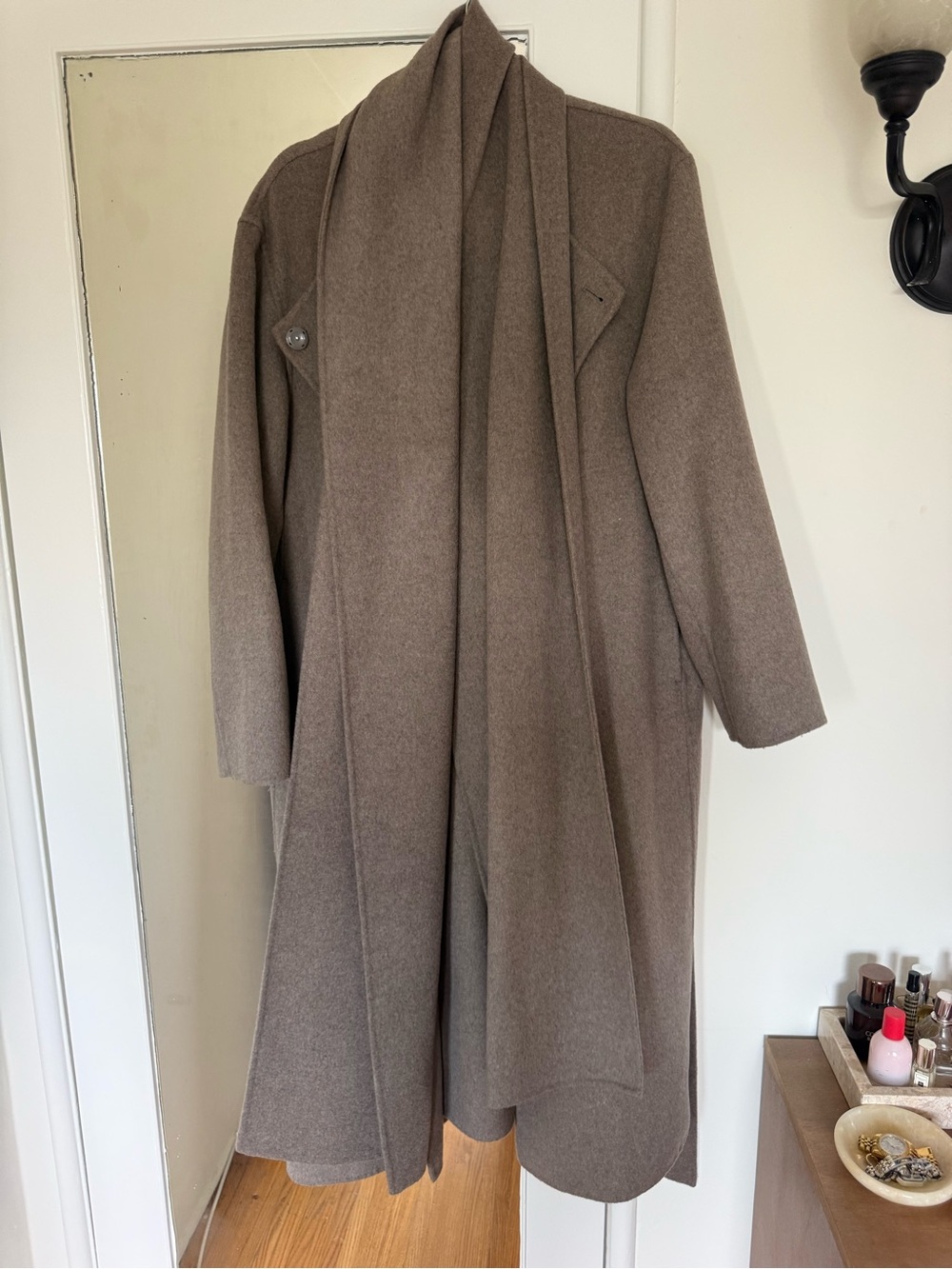 GAP Taupe Brown Wool Trench Coat with Attached Scarf